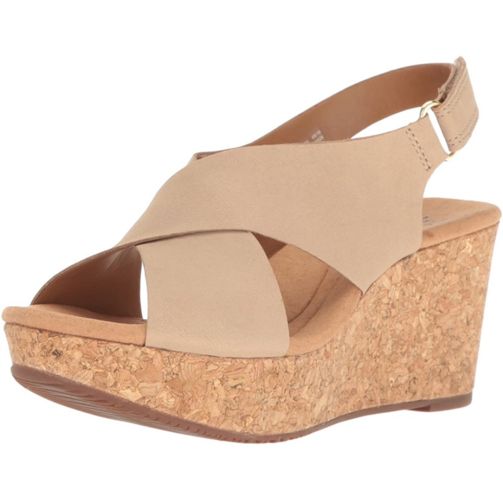 Clarks platform wedge sandal in cream color